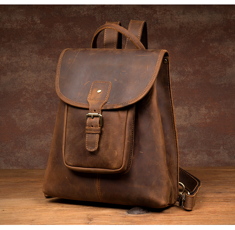 Front View of Woosir Womens Brown Leather Backpack