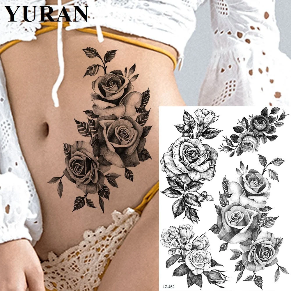 Fashion 3D Fake Waterproof Black Flower Daisy Waist Tattoos Temporary Arm Chest Custom Tattoo Stickers Women Girls Cosmetic Tato