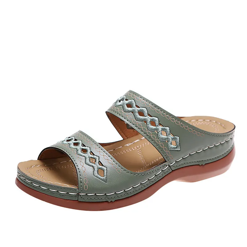 Breakj Breakj New Large-Size Slippers Retro Car Line Anti-Slip Round Slope And Comfortable Word Cool Slippers Woman