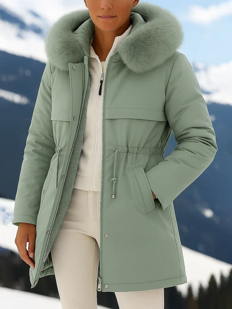 Outfits Cotton-padded Jacket Medium and Long, Large Fur Collar, Down Cotton-padded Jacket, Down Cotton-padded Jacket.