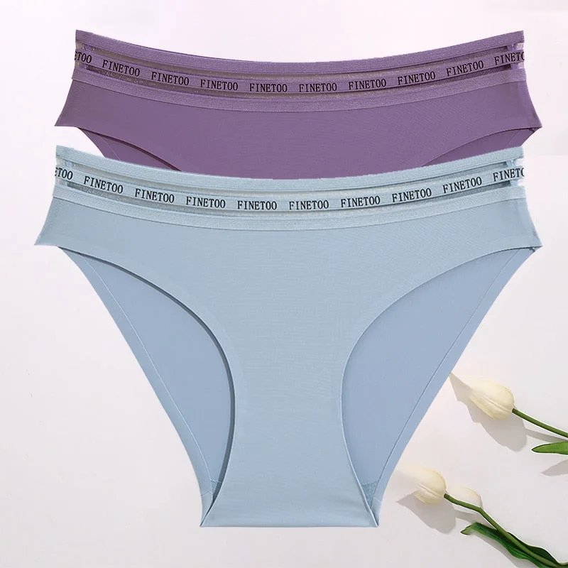 FINETOO 2PCS/Set Women Seamless Panties Lingerie Letter Underpant Ladies 7 Solid Colors L-XXL Woman Sexy Panty Briefs Underwear