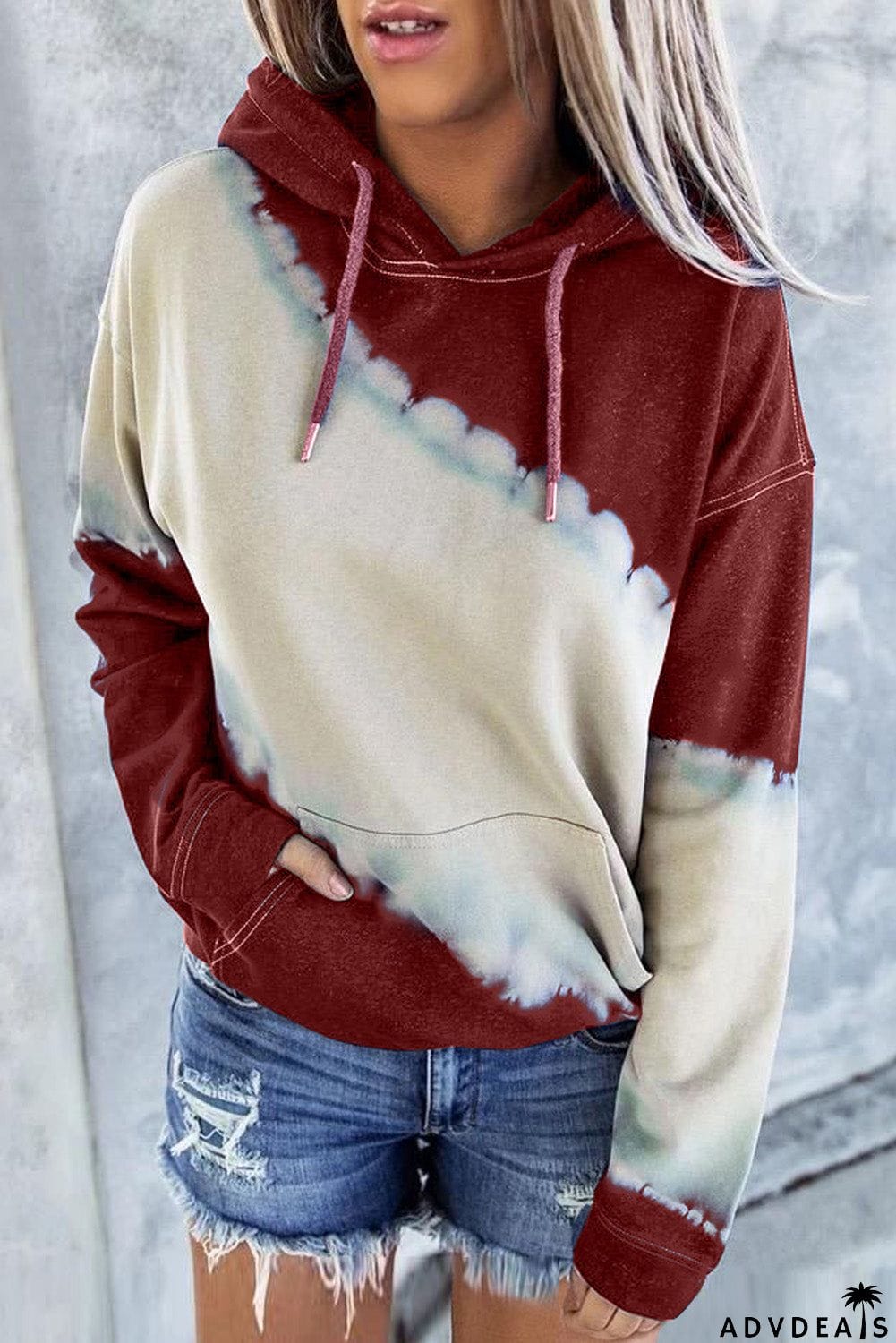 Hooded Tie Dye Print Pocket Casual Sweatshirt