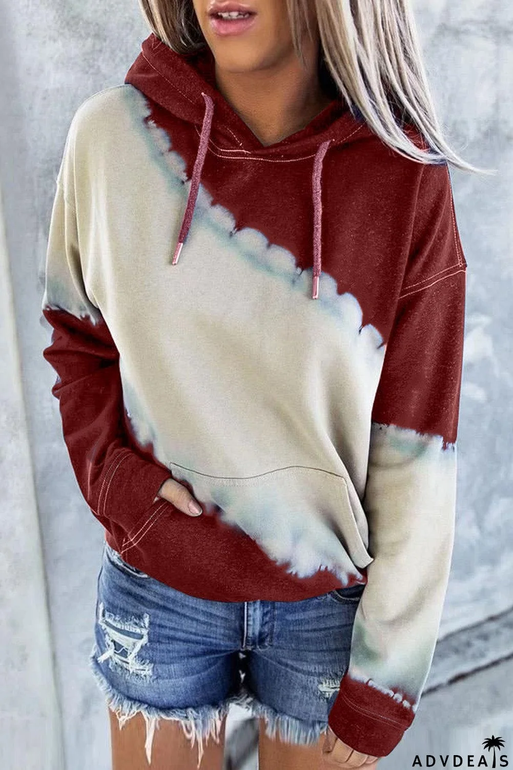 Hooded Tie Dye Print Pocket Casual Sweatshirt