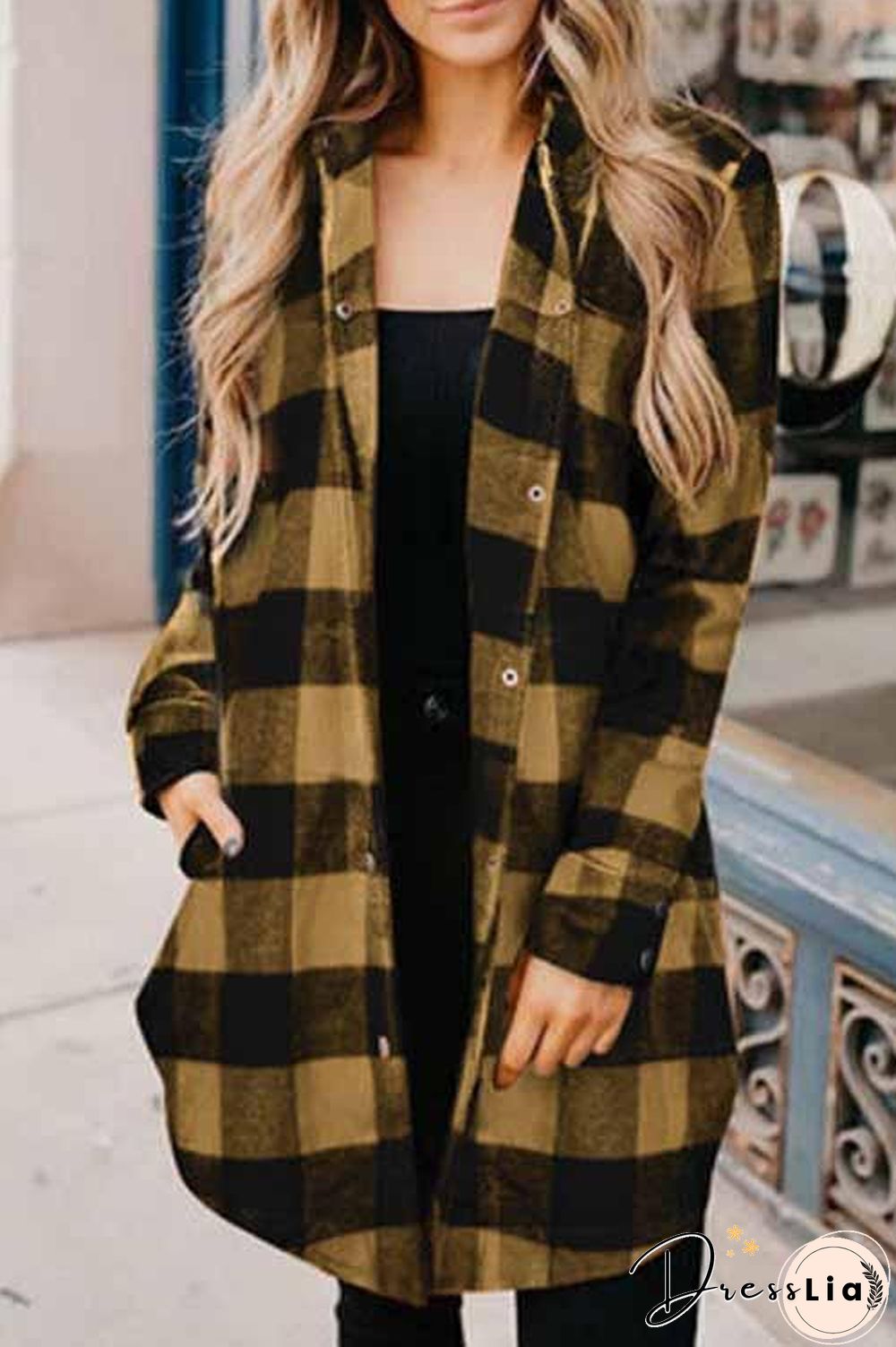 Wide Plaid Jacket Long Coat