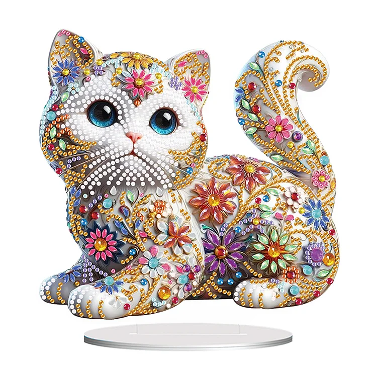 Special Shape Colorful Cat Desktop Diamond Art Ornament Kits for Adults Beginner