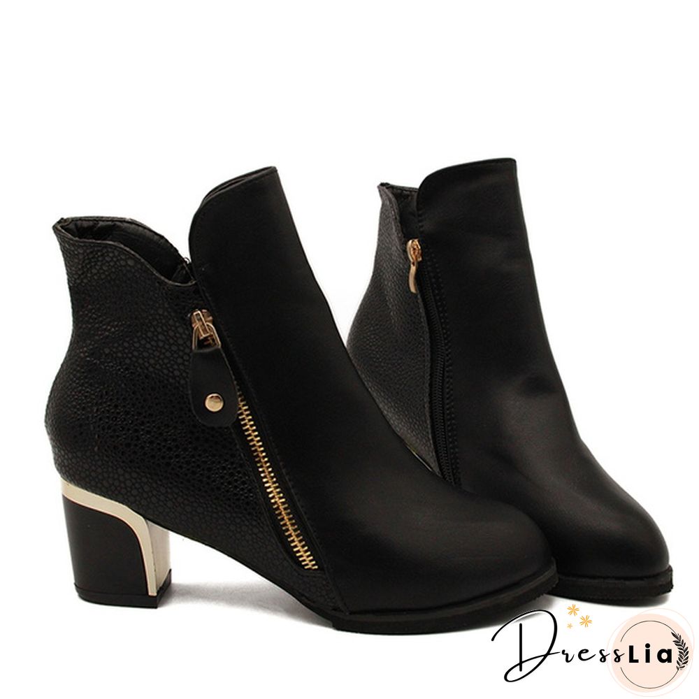 Autumn Winter Women  Martin Boots Female High Heel Thick with Side Zipper Large Size Ladies Boots