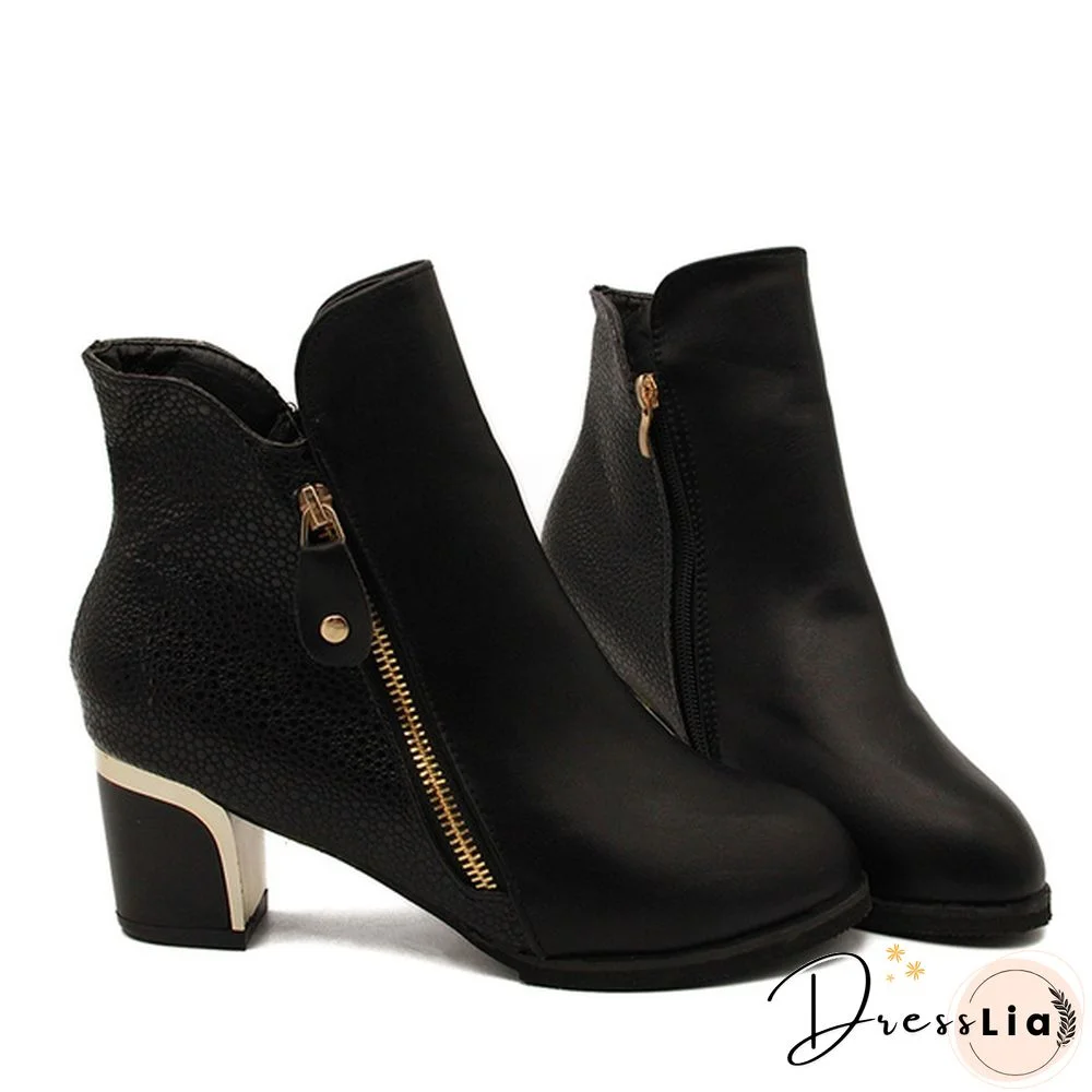 Autumn Winter Women  Martin Boots Female High Heel Thick with Side Zipper Large Size Ladies Boots