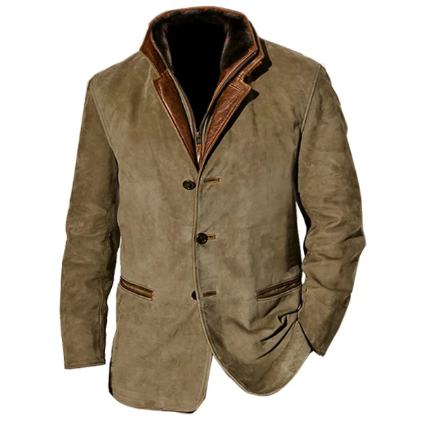 Men Vintage Carlsbad Calfskin Leather Blazer With Merino Shearling Collar