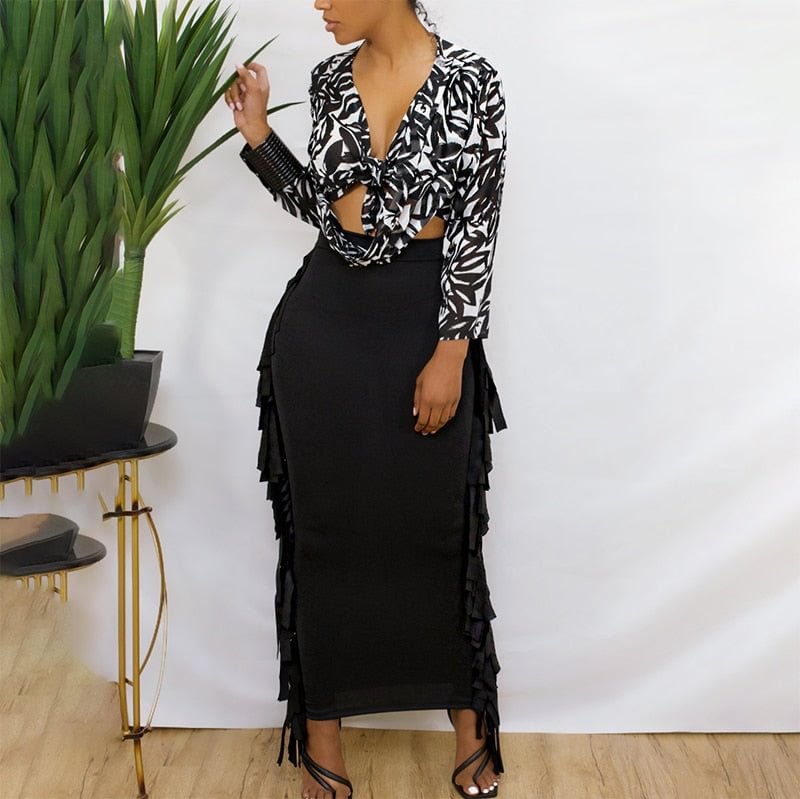 Hight Waist Stretchy Hot Streetwear Style Female ClothesSide Tassel Women Skirt Elegant Unique Robe Straight Skinny