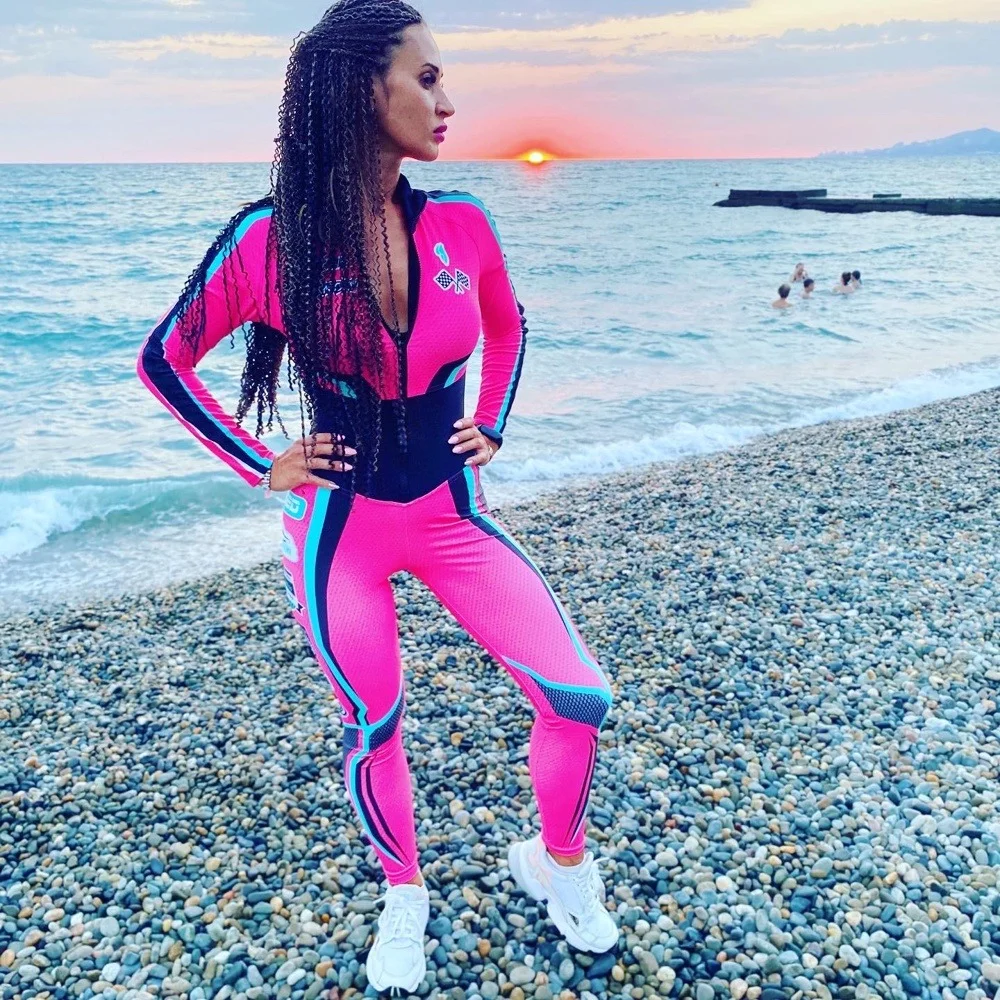 Personalized Printed Long Sleeves Zipper Sports Jumpsuits
