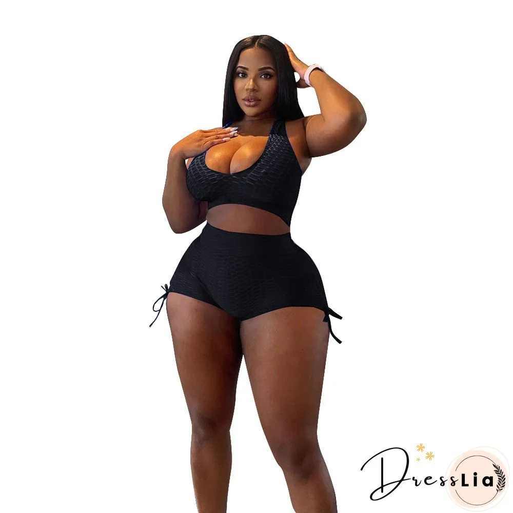 Workout Elastic Tank Crop Tops Biker Shorts Tracksuit