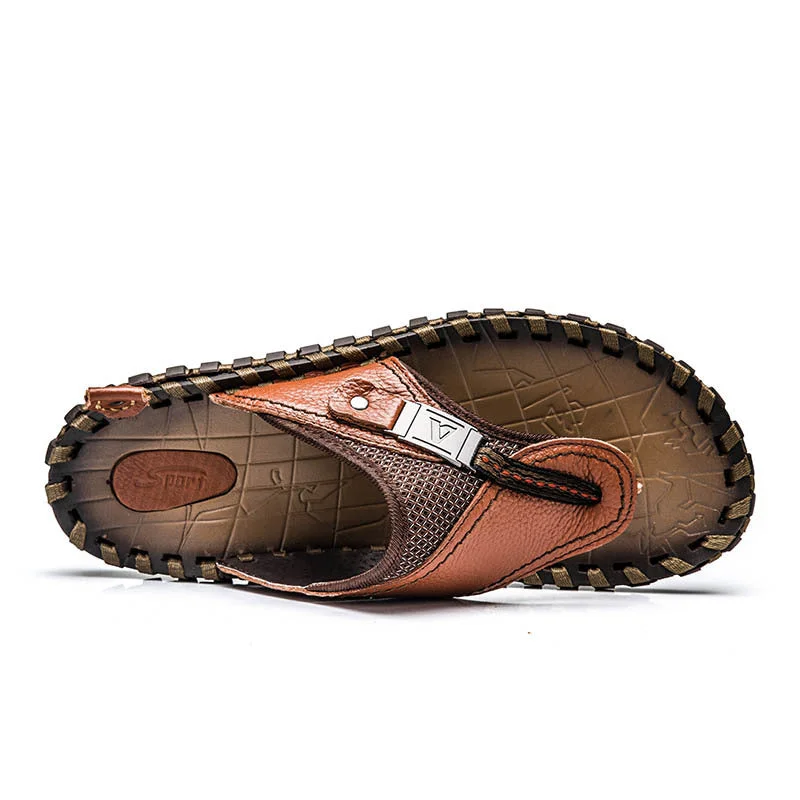 2021 New Men's Flip Flops Leather Slippers