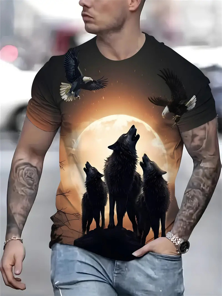 Men's Summer 3D Printing Short-sleeved T-shirt Men's Round Neck Short-sleeved Animal Print T-shirt