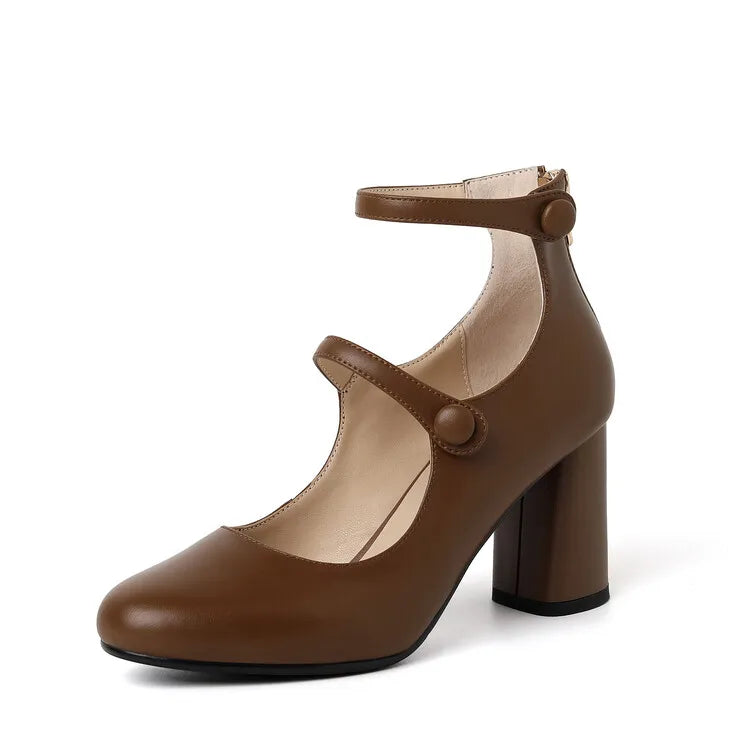 Aiertu Spring Women Pumps Split Leather Shoes for Women Round Toe Chunky Heel Shoes Retro Round Heel Mary Janes Solid Black Shoes Aiertu