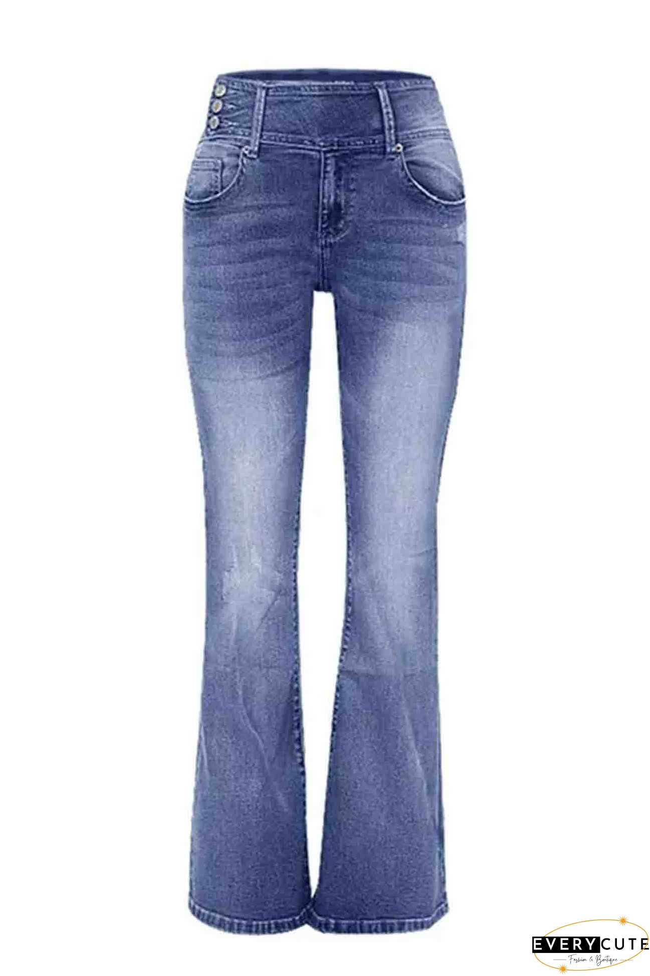 Retro Side Button Mid Rise Flares Jeans