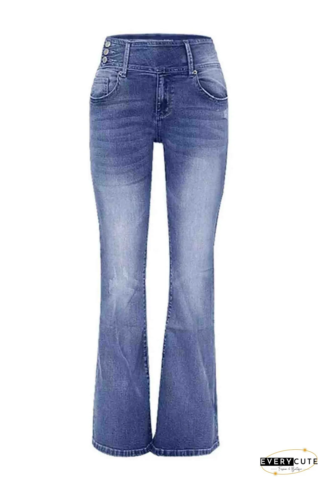 Retro Side Button Mid Rise Flares Jeans