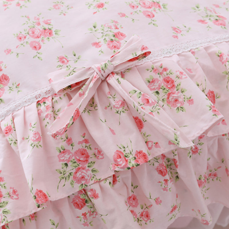 Pink Princess Style Chiffon Ruffled Bedding Set