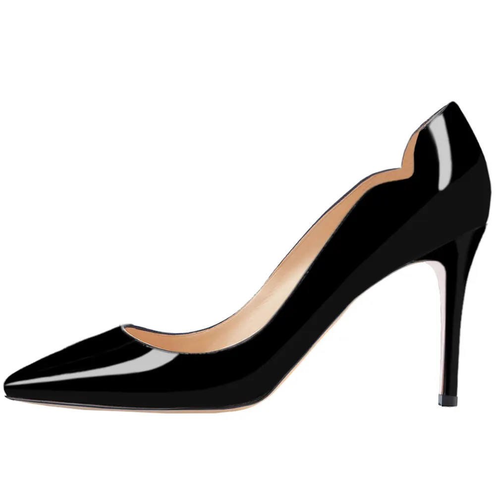 3.54" Women's Heeled Party Pumps Black Patent-vocosishoes