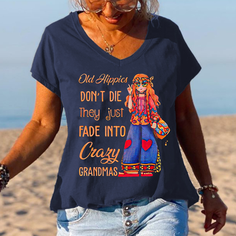 Oversize Old Hippies Don't Die Trendy Girl Printed Women's T-shirt