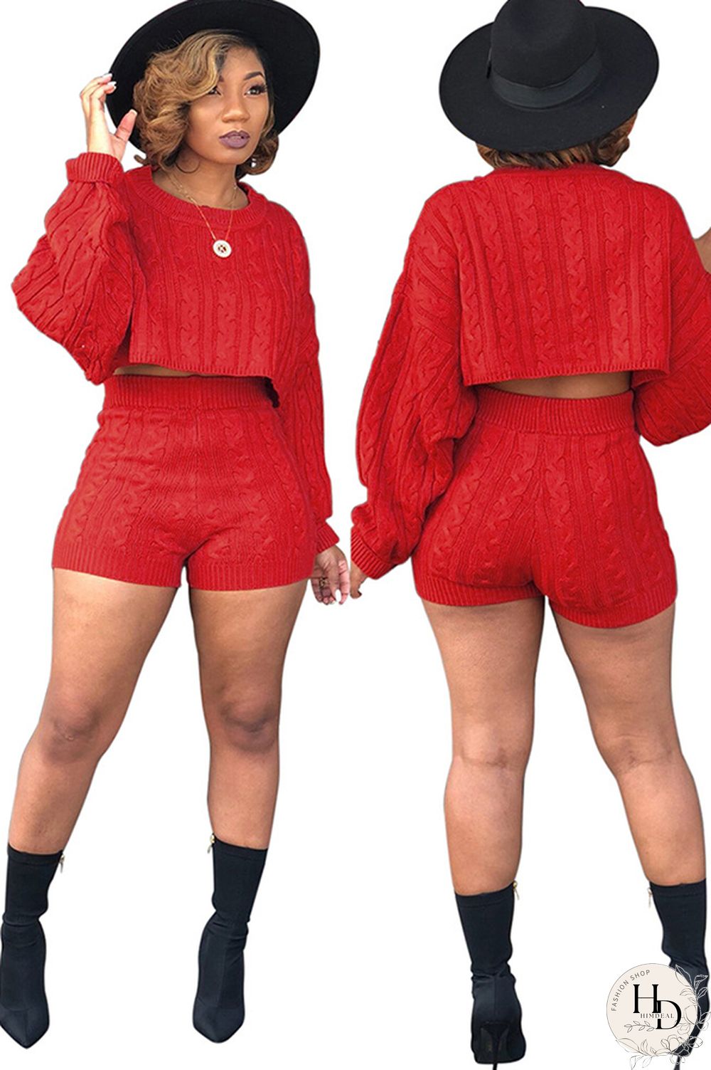 Orange Wool Europe and America Solid Two Piece Suits pencil Long Sleeve Two-Piece Short Set