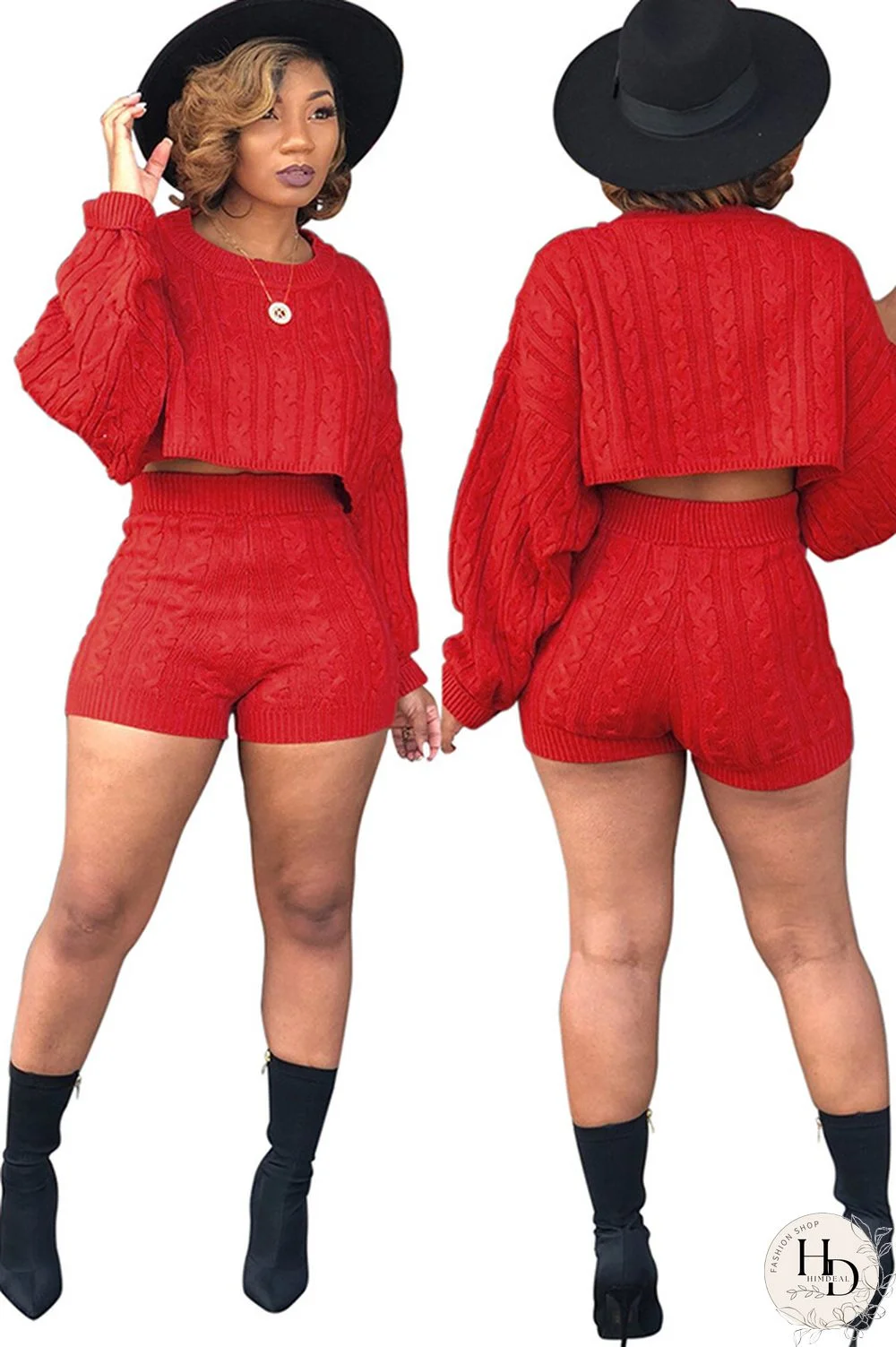 Orange Wool Europe and America Solid Two Piece Suits pencil Long Sleeve Two-Piece Short Set