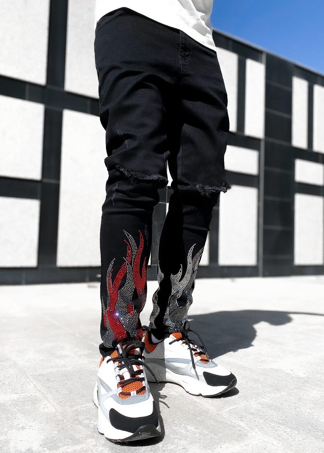 Men's personality patch drill hole trousers