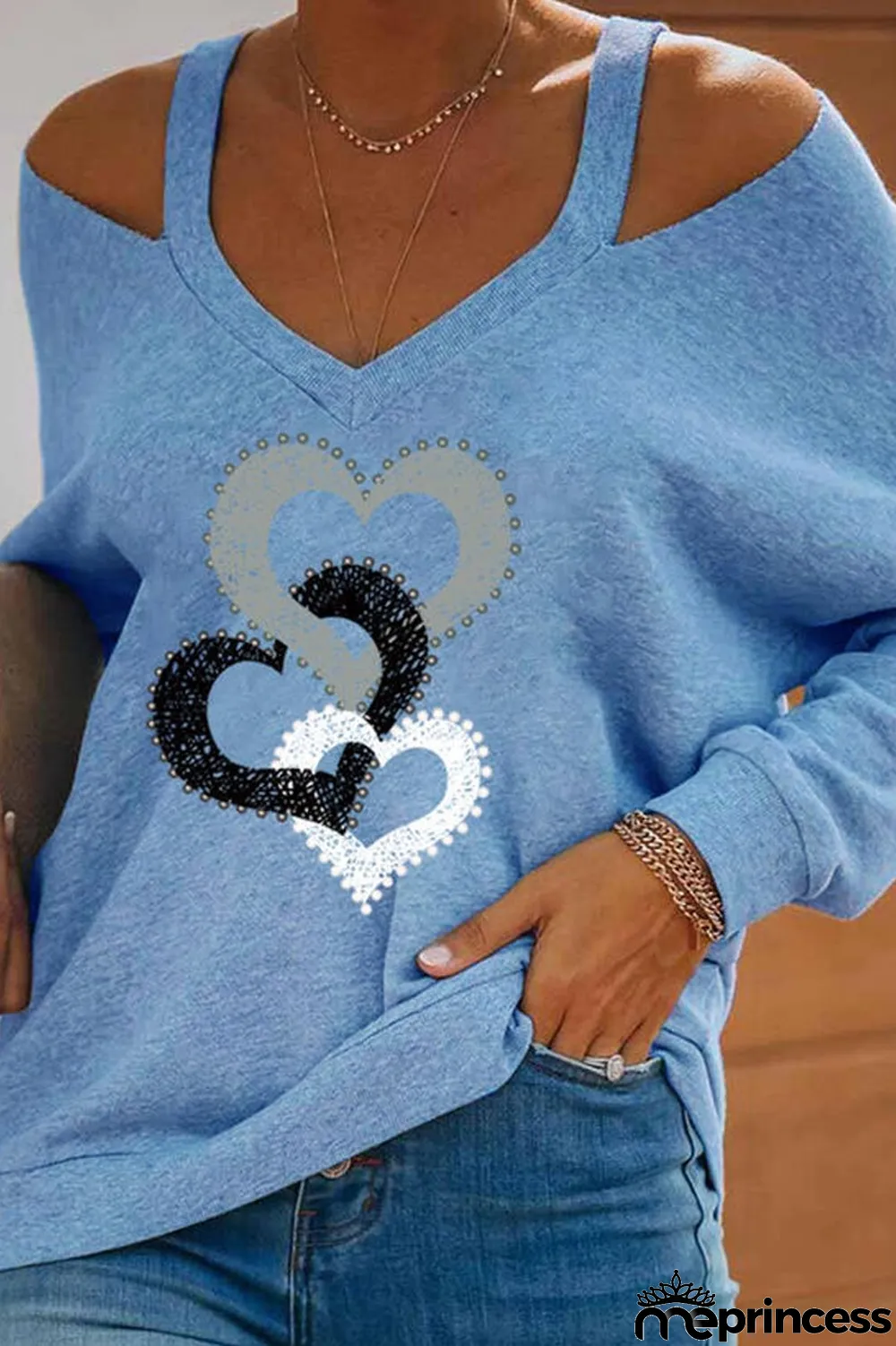 Cold Shoulder Heart-Shaped Casual Top