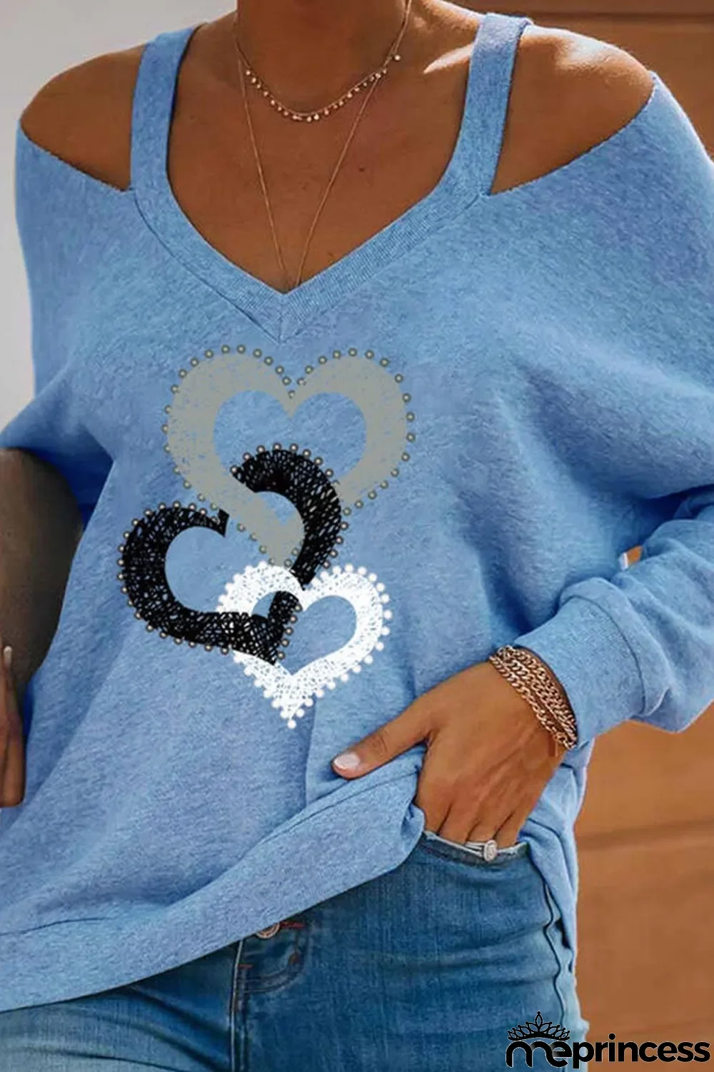 Cold Shoulder Heart-Shaped Casual Top