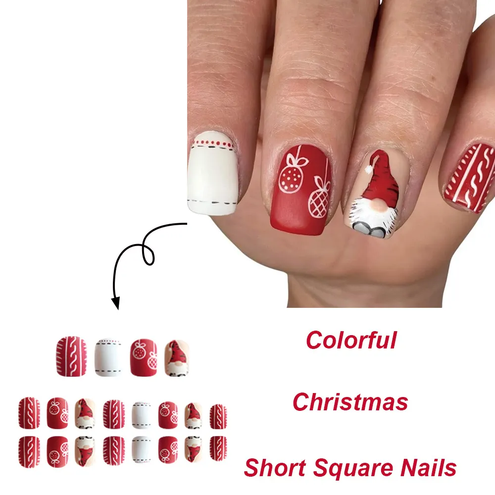 Churchf Churchf Short Square A Candy Santa Claus Christmas Elements Fake Nails Finished Wear A Holiday Nail