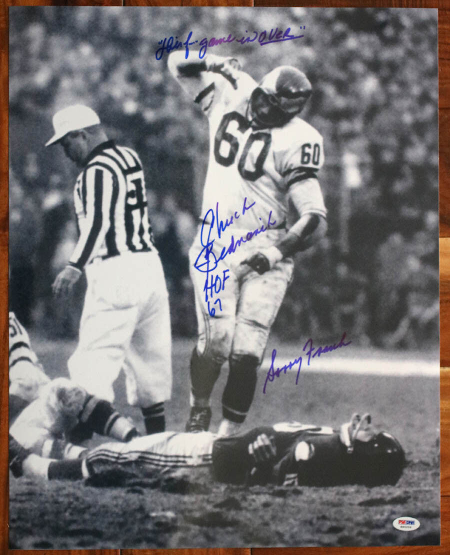 Chuck Bednarik SIGNED 16x20 Photo Poster painting + Gifford INSC HOF Eagles PSA/DNA AUTOGRAPHED