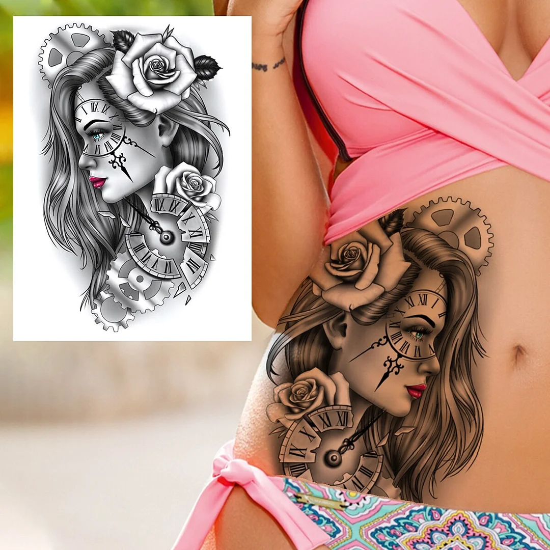 Sdrawing Butterfly Flower Temporary Tattoos For Women Girls Lace Feather Geometry Tattoo Sticker Fake Rose Sexy Tatoos Decor