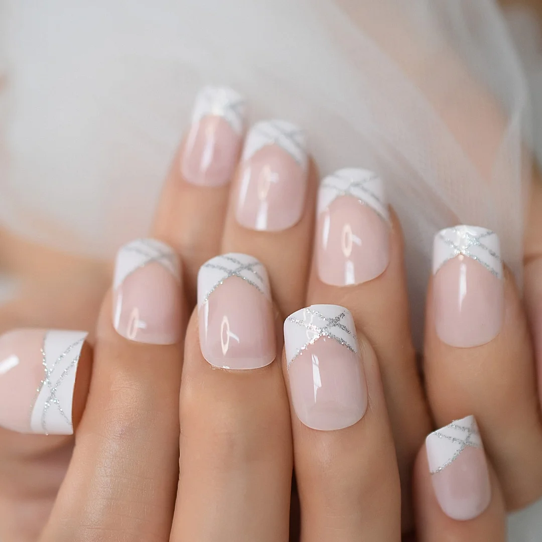 Fake Nails Set Arc Tip YZV Gold Line Designs Artificial Nail In Bag Packaging Short Pink Femme Faux Ongles-Nail Inspo