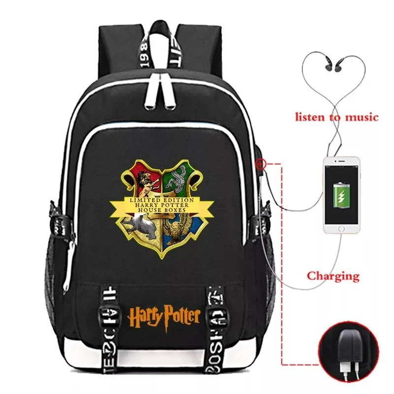 Buzzdaisy Harry Potter Hogwarts Four Houses #7 USB Charging Backpack School Note Book Laptop Travel Bags