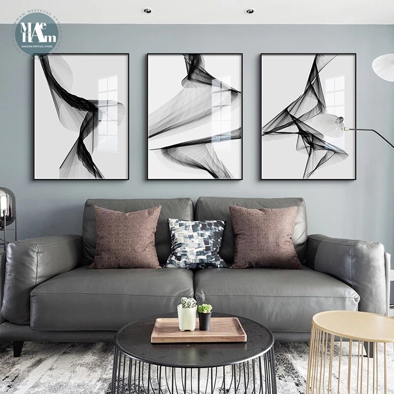 Sofa background wall decoration painting, hanging painting, wall painting, black and white abstract painting 20"x28"x3pcs