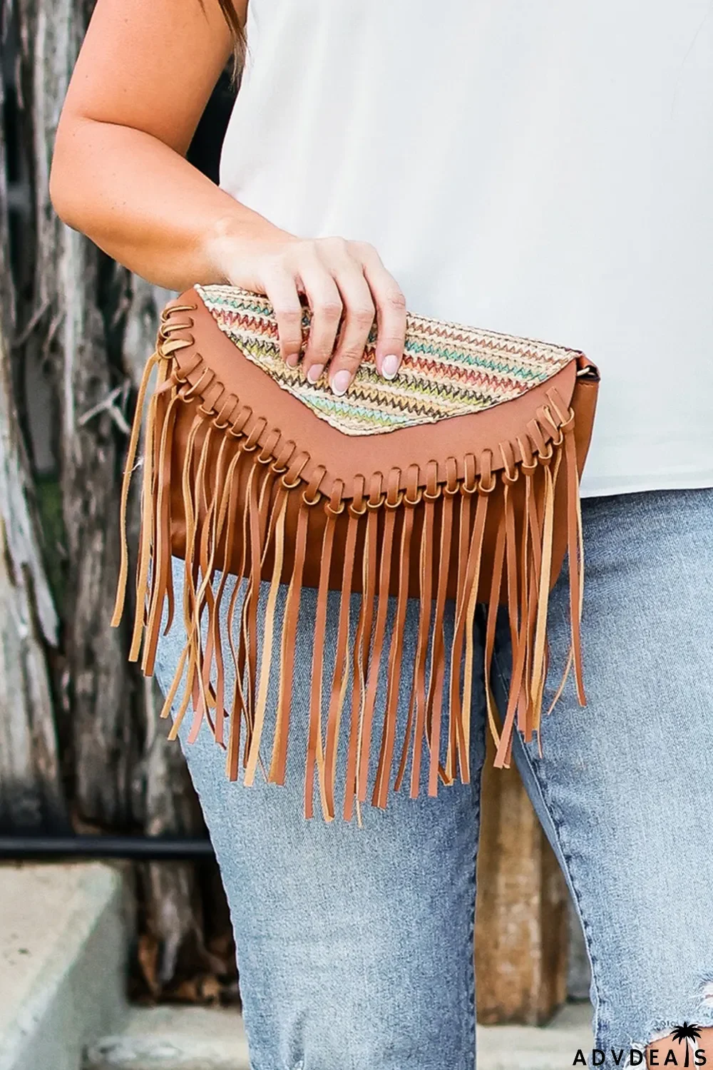 Brown Boho Tribal Crossbody Fringe Envelope Bag