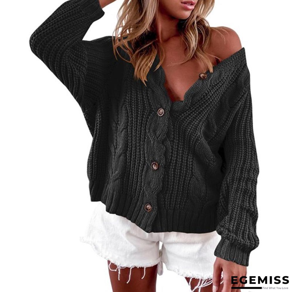 Autumn Winter Sweater V-Neck Long Sleeve Cardigan Casual Solid Color Sweater | EGEMISS