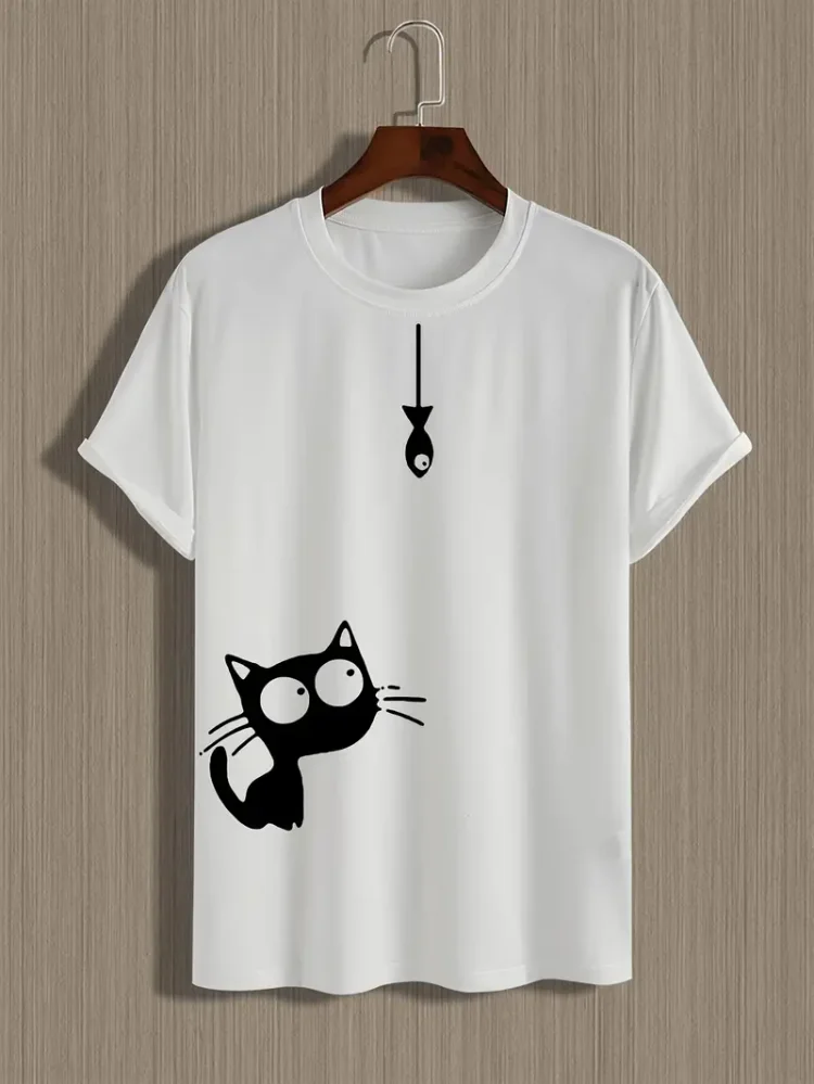 Cat Graphic Print Creative Top, Casual Short Sleeve Crew Neck T-shirt Clothing For Summer Outdoor