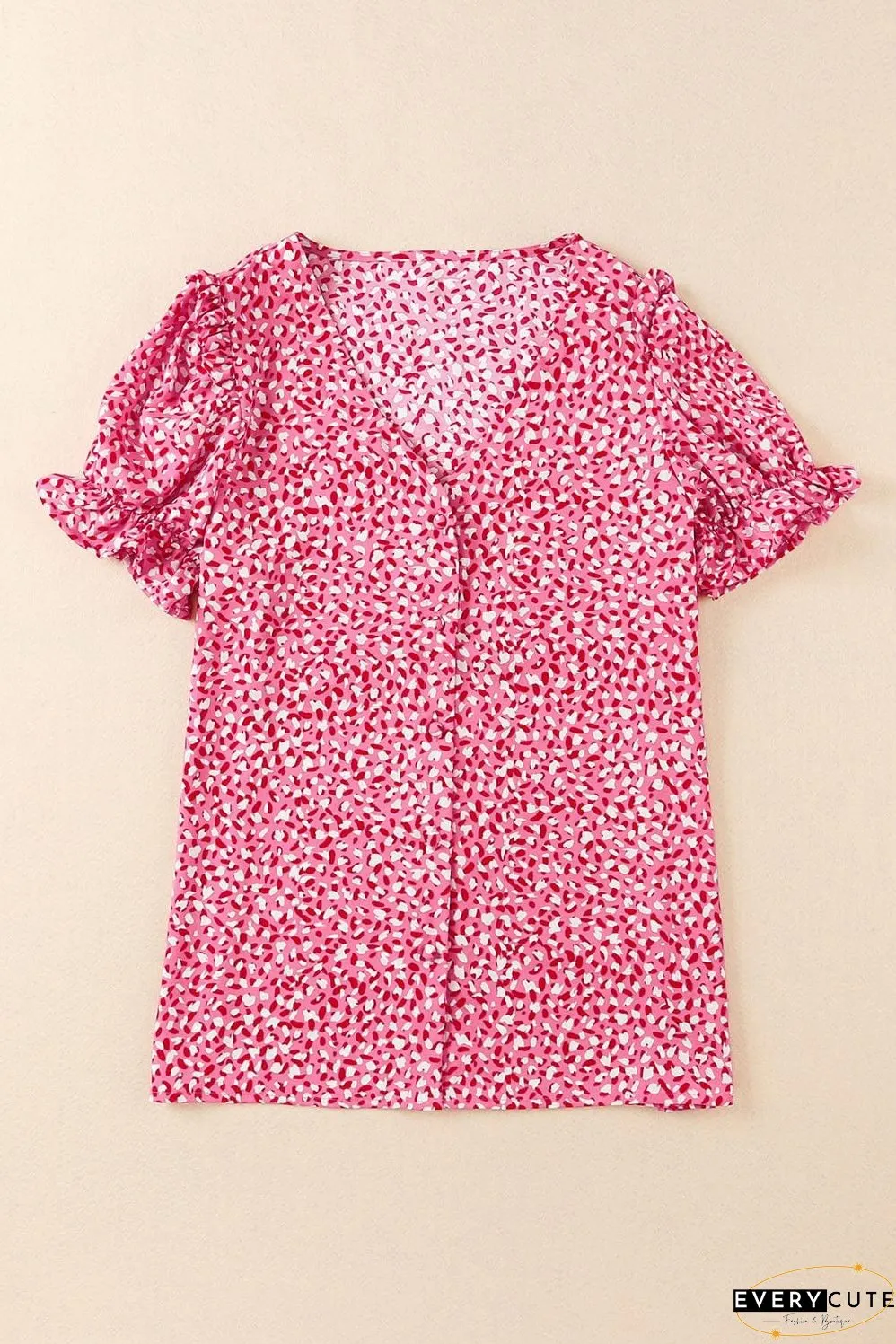 Layered Plaid Short Sleeve V-Neck Lotus Leaf Blouses