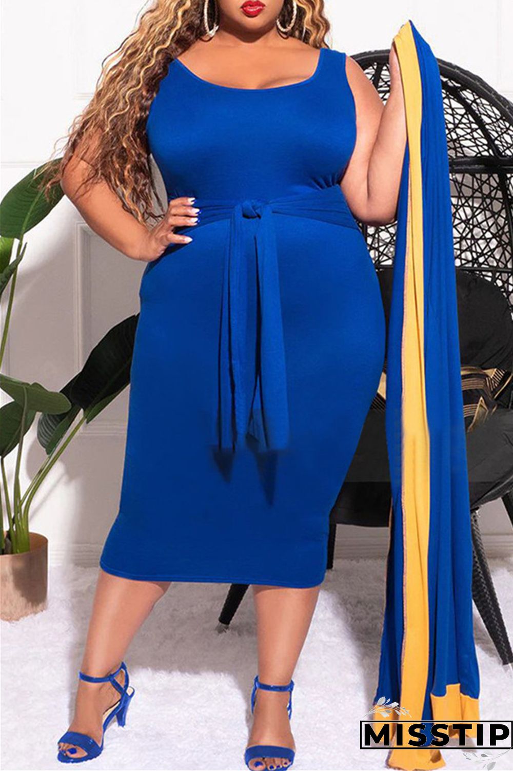 Blue Fashion Casual Solid Patchwork O Neck Plus Size Two Pieces