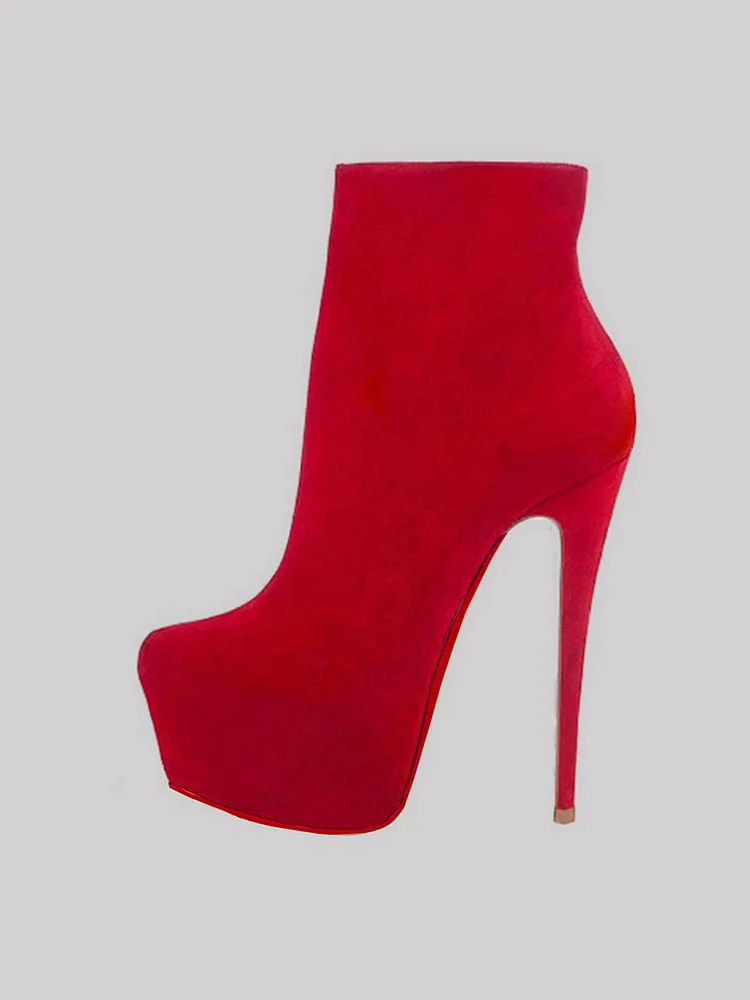 5.9" Women's Sky High Heels Platform Red Bottom Shoes Winter Suede Ankle Boots