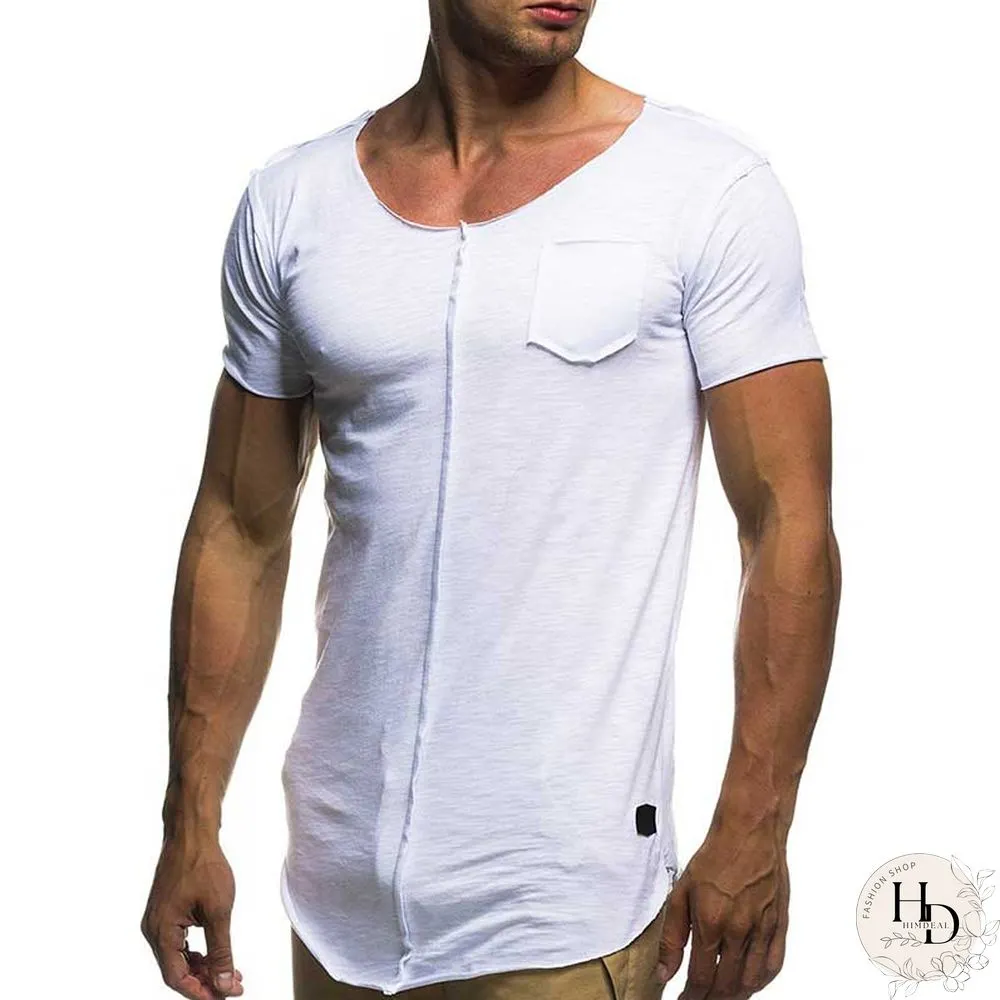 Fashion Mens Patchwork Tshirt Solid Short Sleeve Shirt Spring Summer Casual neck slim