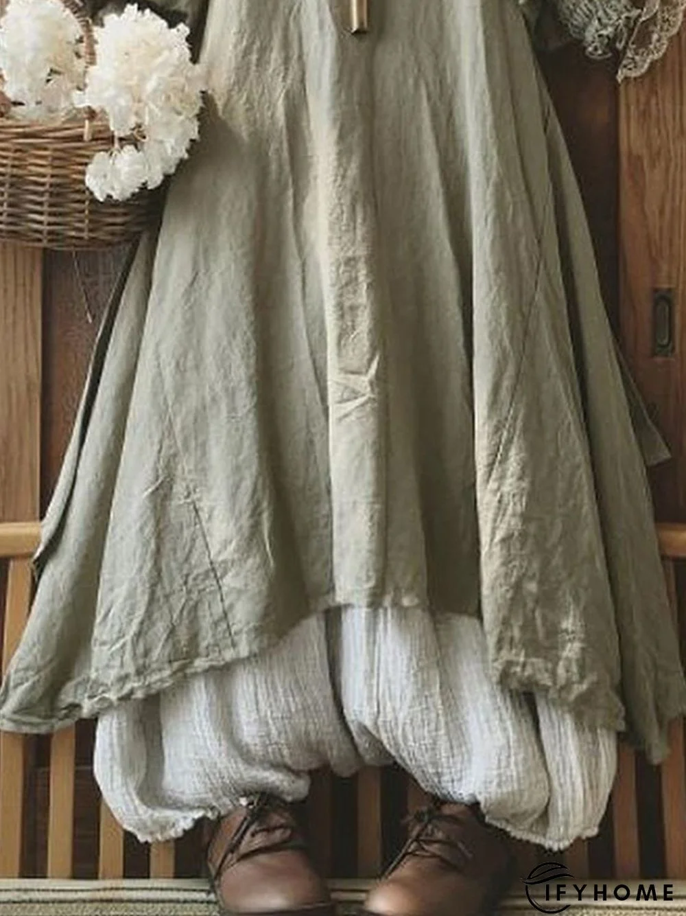 Vintage Plain Long Sleeve Casual Weaving Dress | IFYHOME