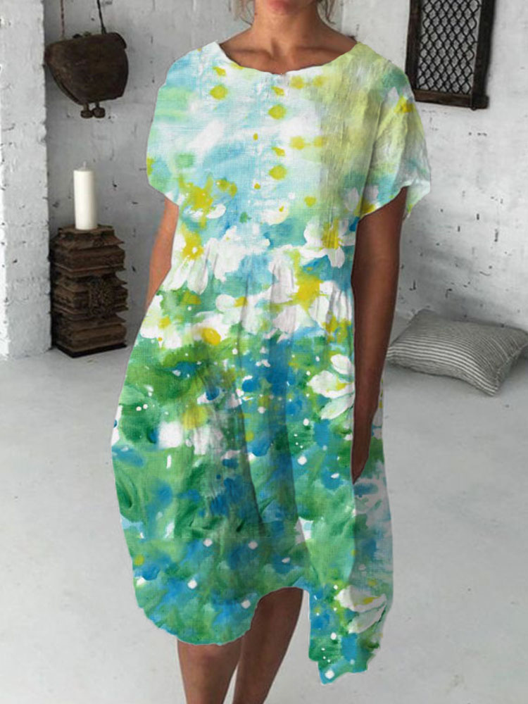 Abstract Floral Art Wide Skirt Midi Dress wearshes