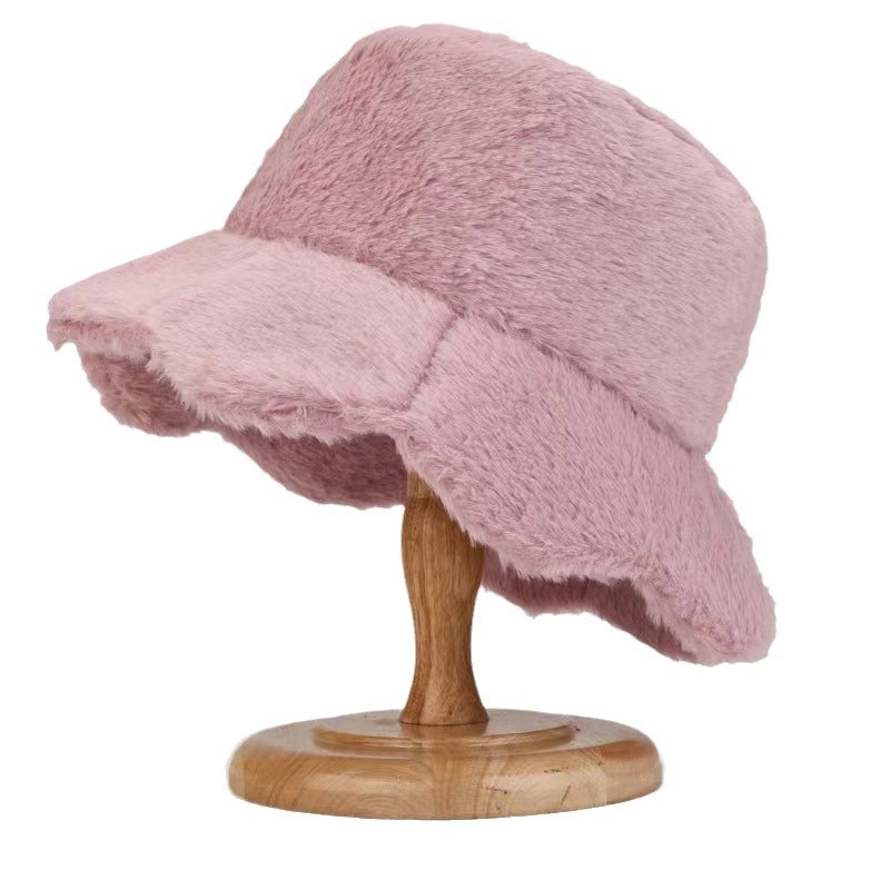 New Autumn And Winter Fleece-lined Imitation Rabbit Fur Fisherman Hat Girl Sweet Cute Warm Cold-proof Hat Lotus