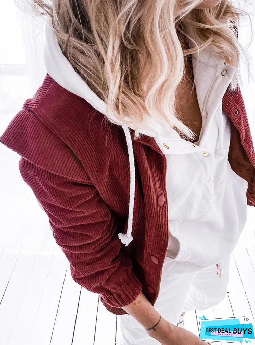 Casual Solid Color Corduroy Loose Long-Sleeved Stand-Up Collar Coat