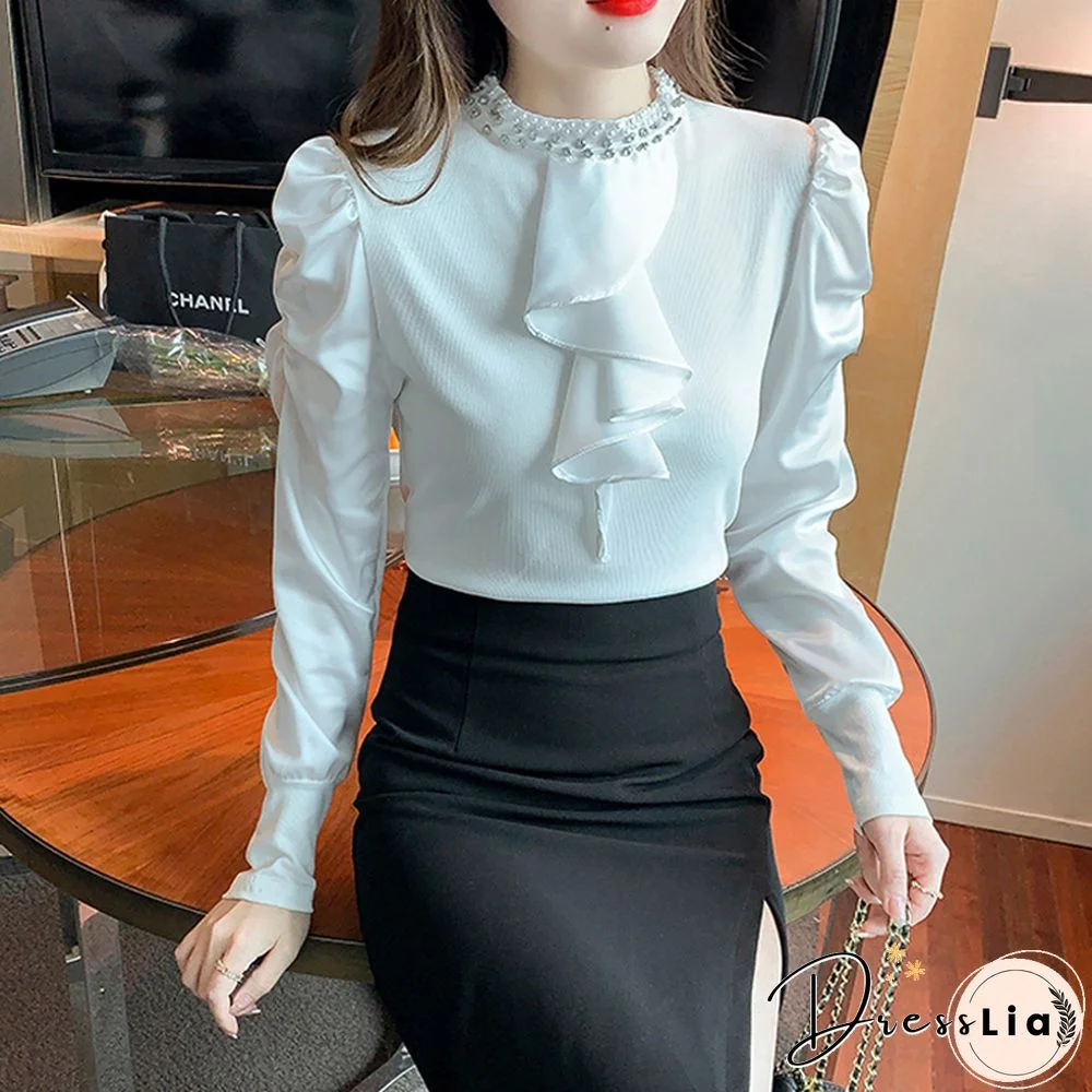 Spring Summer Elegant Embroidered Flares Blouse Women O Neck Casual Puff Sleeves White Shirt Korean Street Wear Tops New