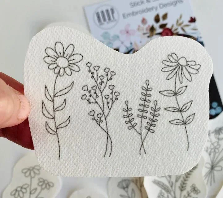 Water Soluble Botanical hand embroidery Pattern，Peel and Stick Embroidery Kit