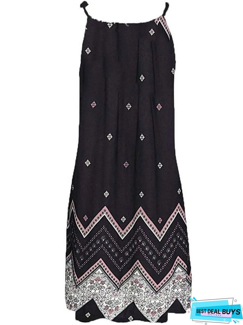 Women's Strap Dress Short Mini Dress - Sleeveless Geometric Print Summer Hot Boho Vacation Dresses White Black White Dresses