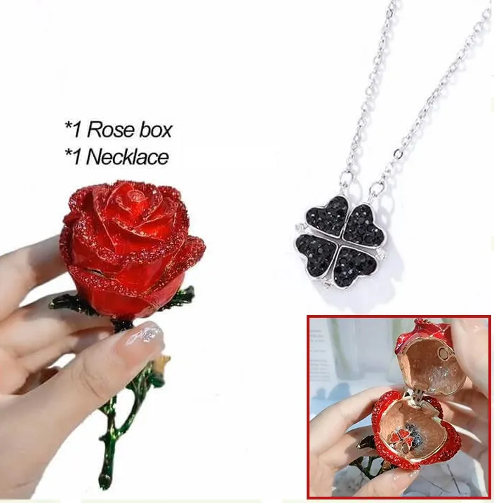 Magic Lucky Four Leaf Clover Necklace(Rose Gift Box Included)