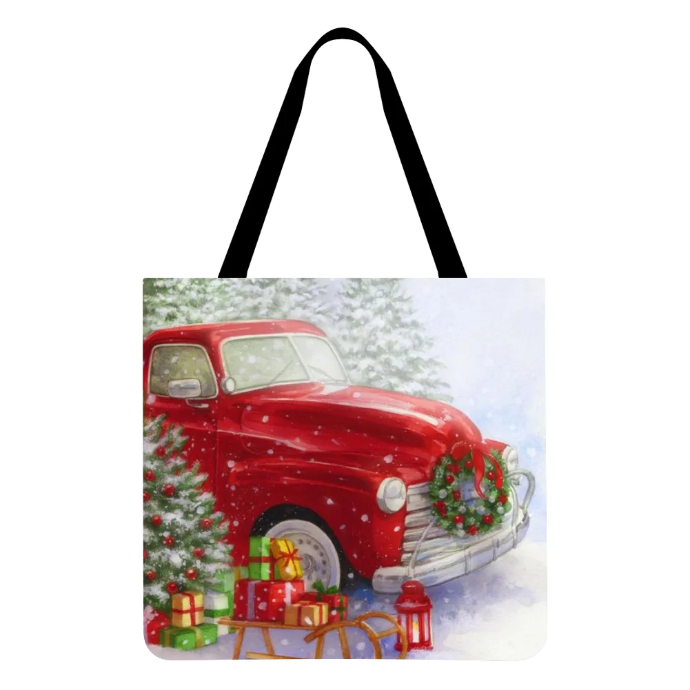 Linen Tote Bag-Christmas car